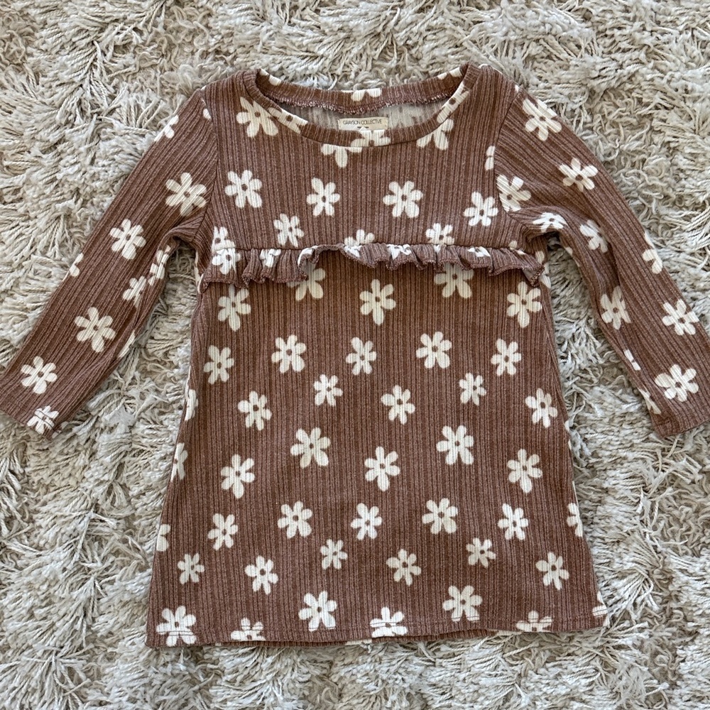 Grayson Collective Brown and White Floral Ruffle Dress